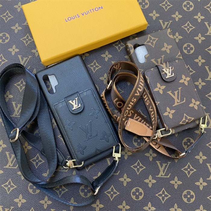 Luxury Monogram Card Wallet Case with Sling Strap for Samsung Galaxy S22-S26 Series
