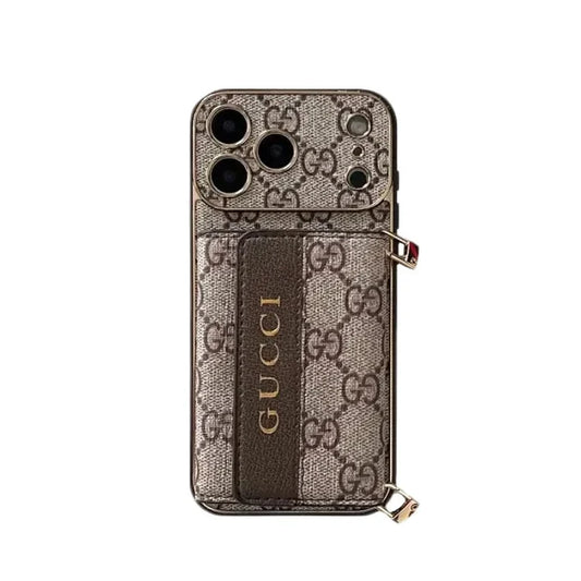 Classic Gucci monogram phone case with card slot & crossbody lanyard
