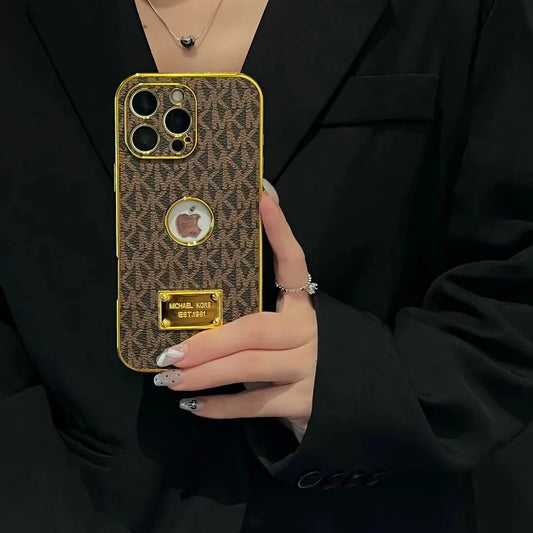 Gold Monogram Signature Canvas Leather iPhone Case