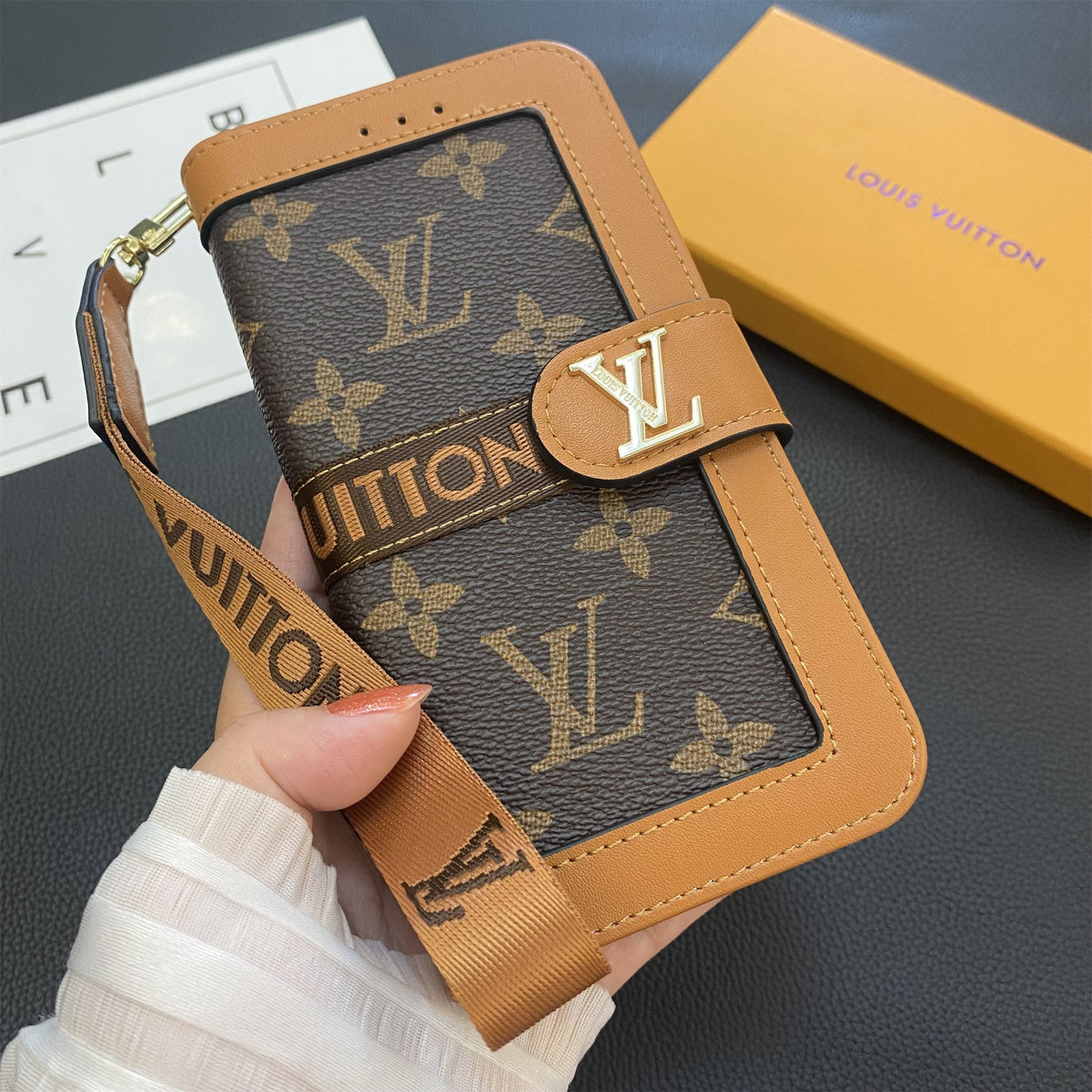Premium Leather Monogram Wallet Card Holder Case for Samsung Galaxy S22-S26 Series