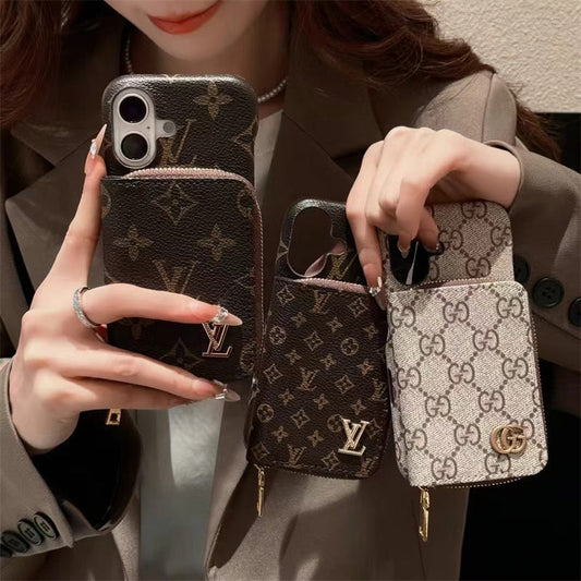 Monogram LV Leather iPhone Case with CardHolder Strap