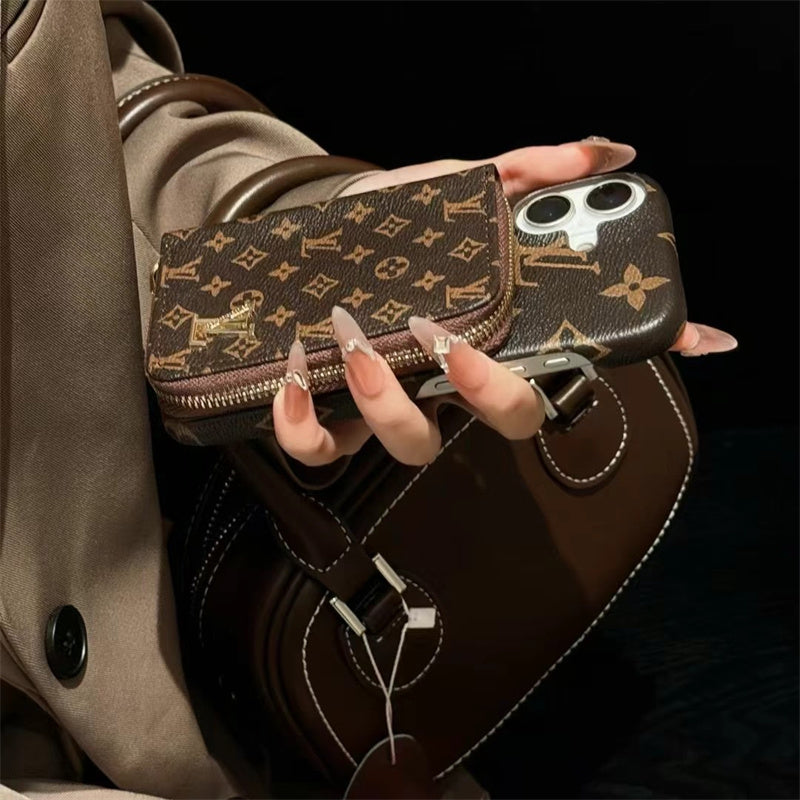Monogram LV Leather iPhone Case with CardHolder Strap
