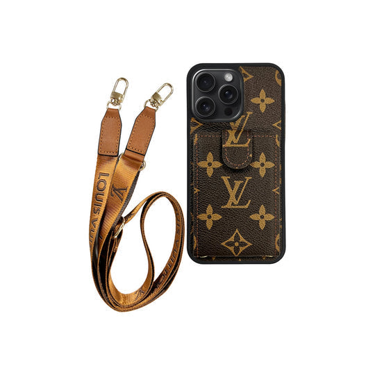 Luxury Leather Monogram iPhone Case with Card Wallet for iPhone 12-18 Pro & Pro Max