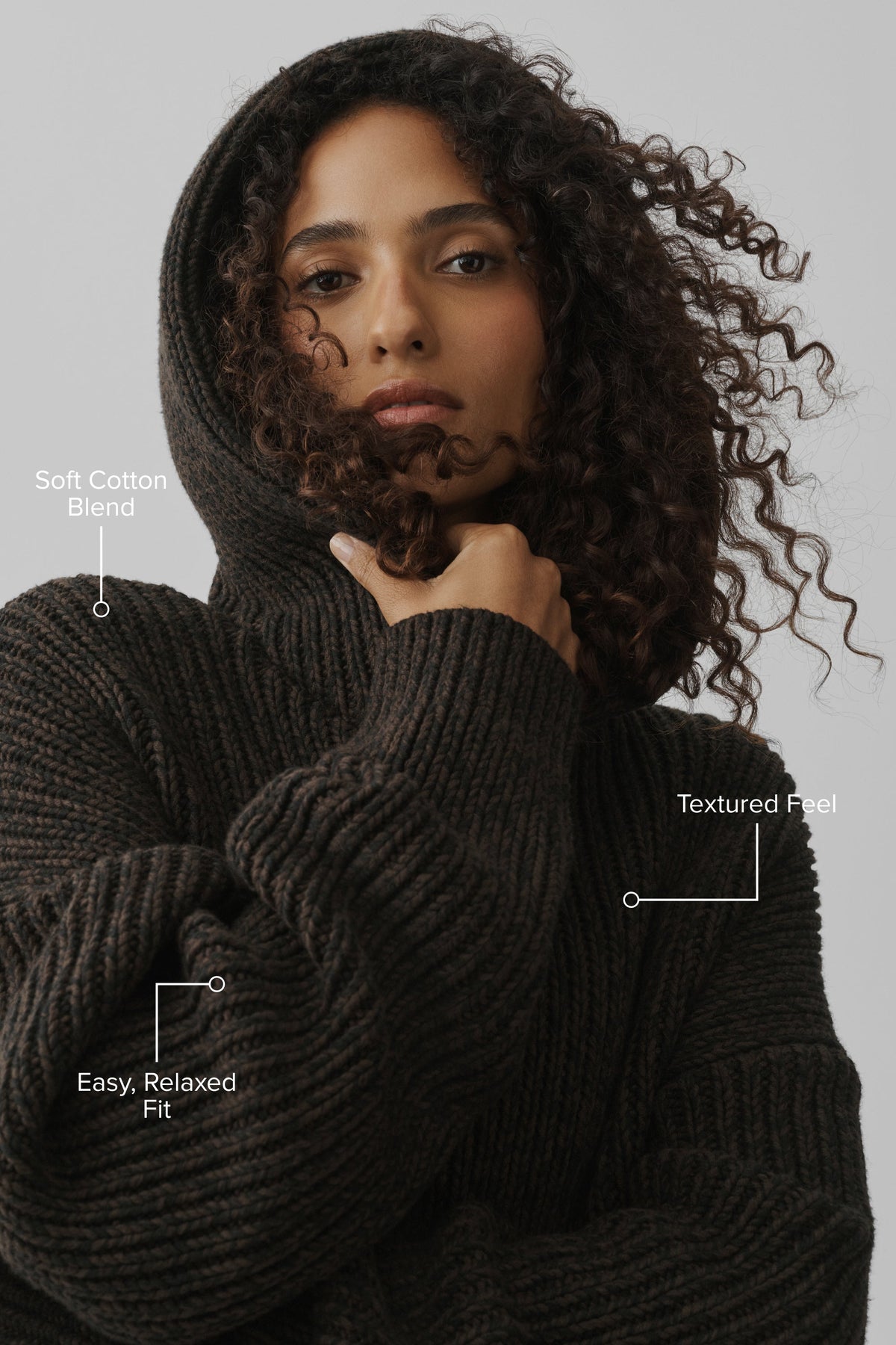 Chunky Knit Rewind Hoodie - Espresso Multi