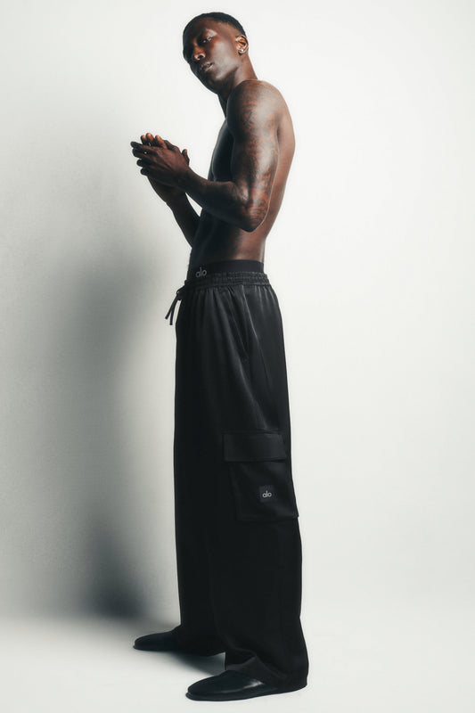 Satin Horizon Straight Leg Cargo Pant - Black