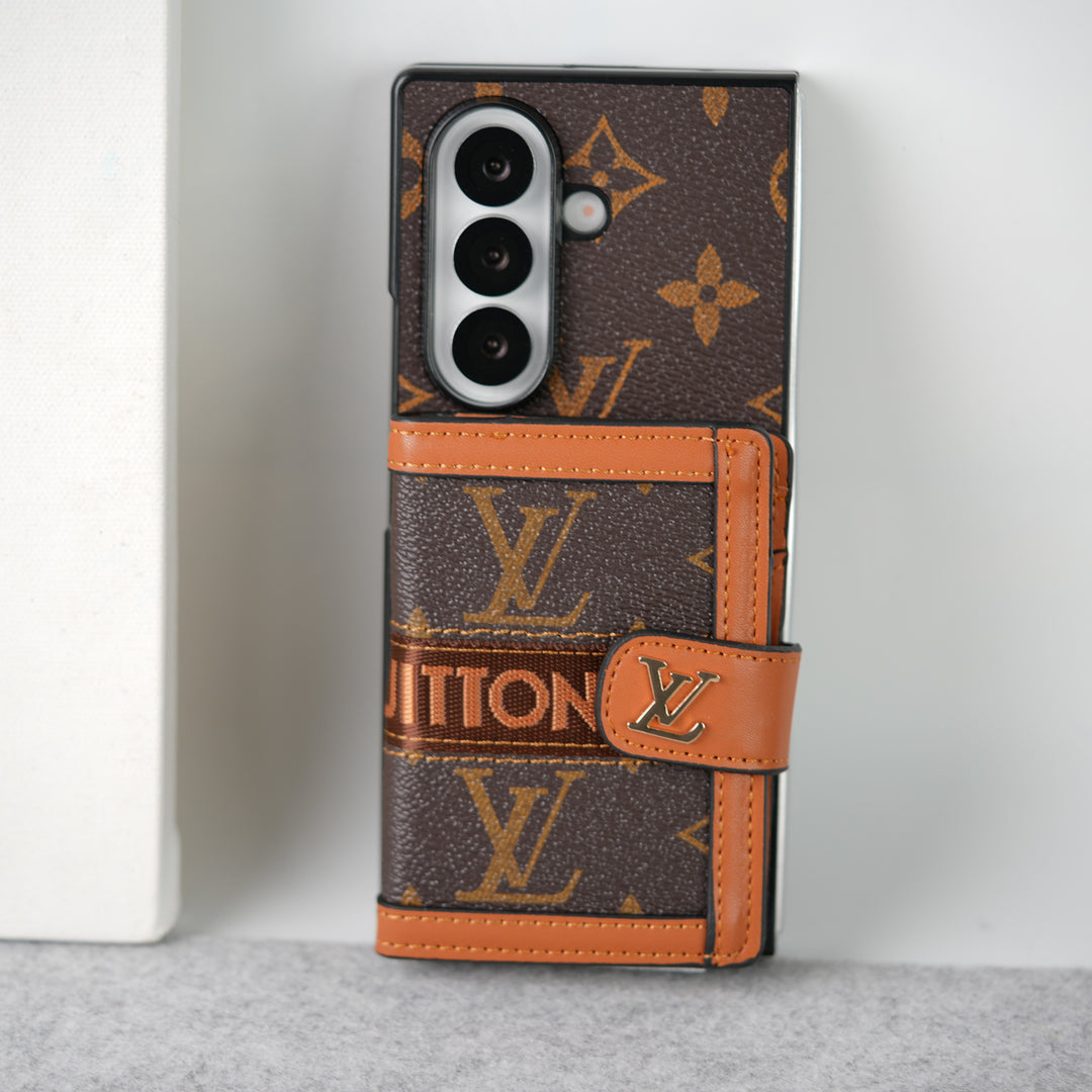 Luxury Monogram Wallet Case with Crossbody Strap for Samsung Galaxy Z Fold 3-8 Ultra