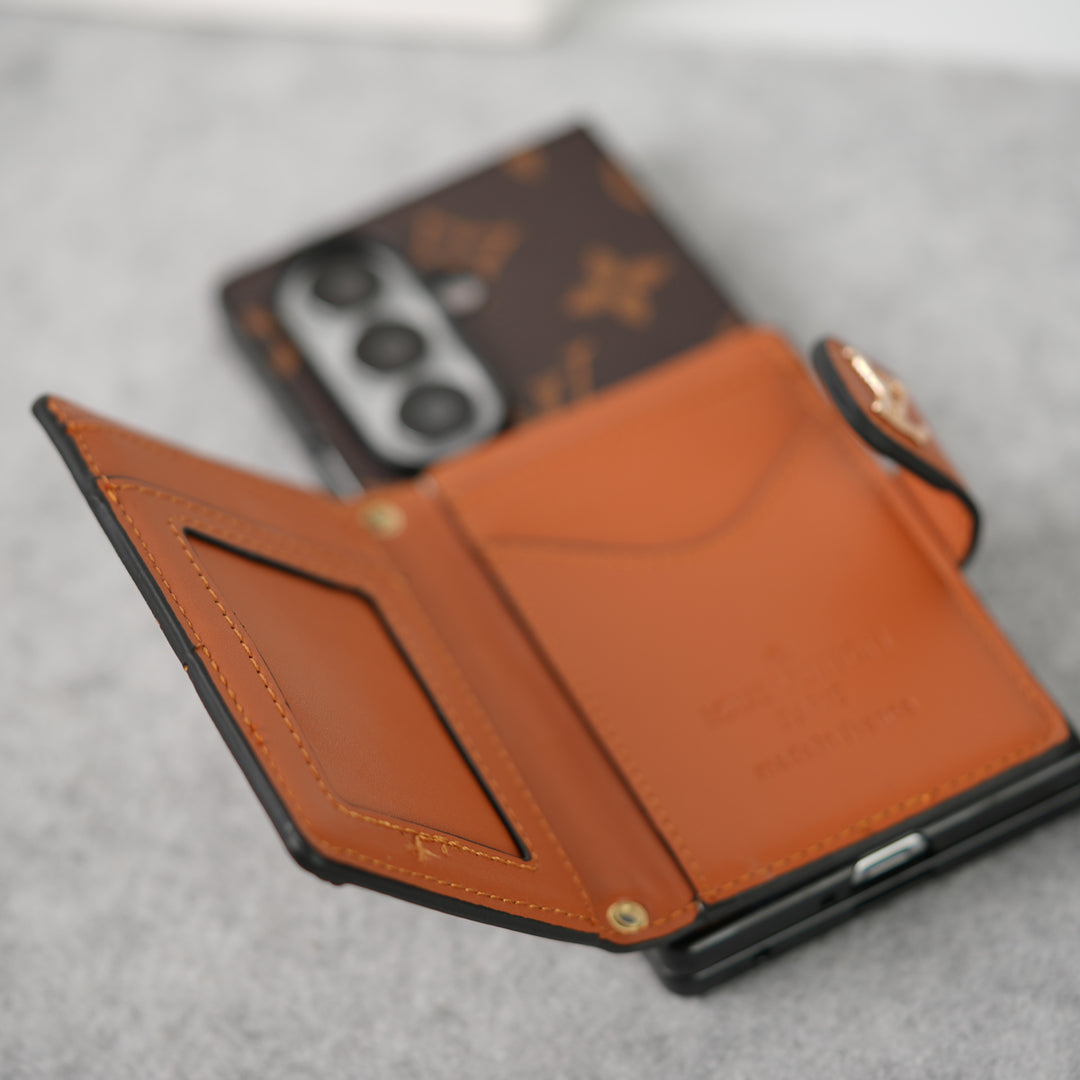 Luxury Monogram Wallet Case with Crossbody Strap for Samsung Galaxy Z Fold 3-8 Ultra