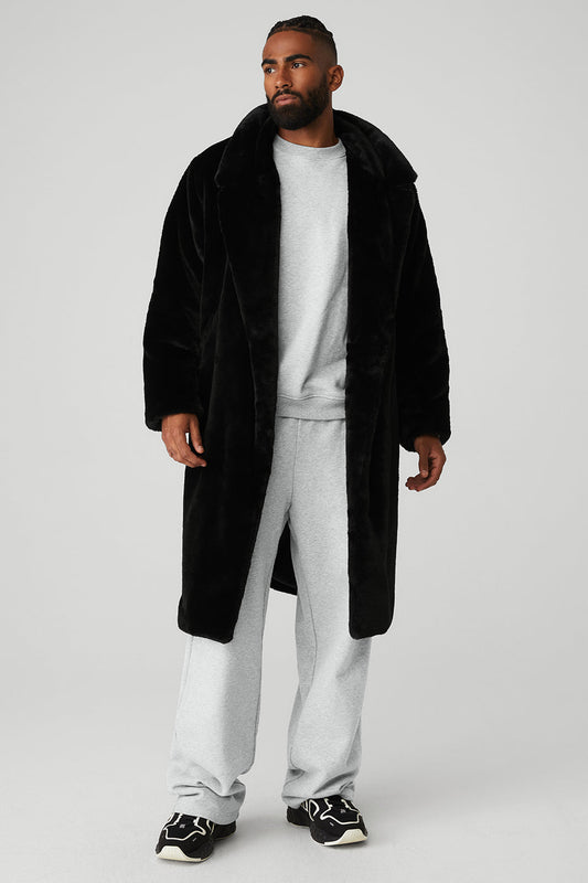Oversized Faux Fur Trench - Black