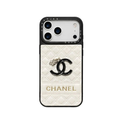 Chanel Leather Case with Contrast Border for iPhone 13-18 Pro & Pro Max
